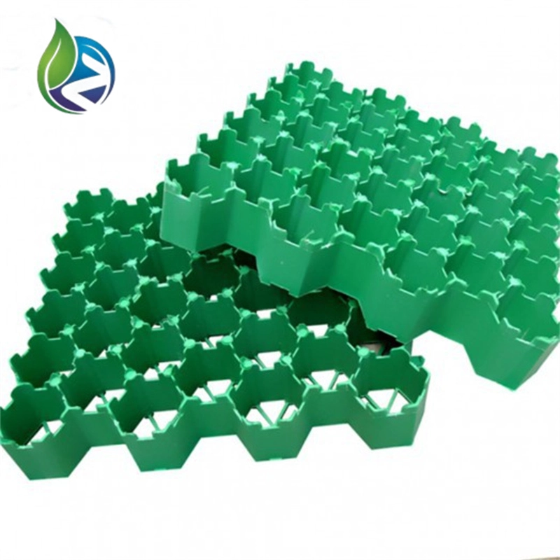 Close-up of plastic grass paver honeycomb structure for permeable parking